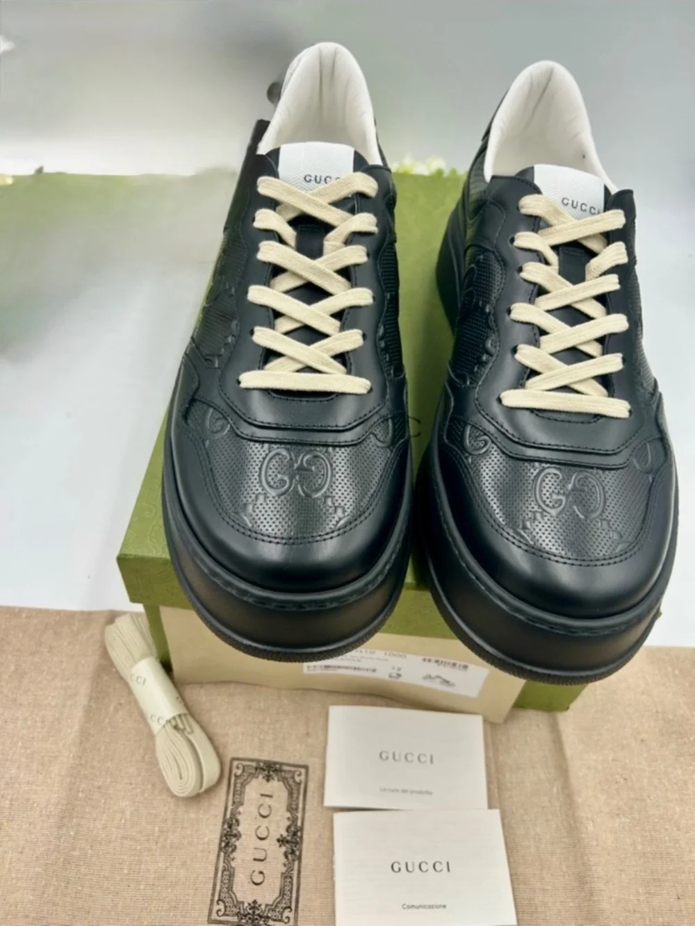 Men’s Gucci GG Embossed Leather Sneakers. Size 12. Made in Italy.